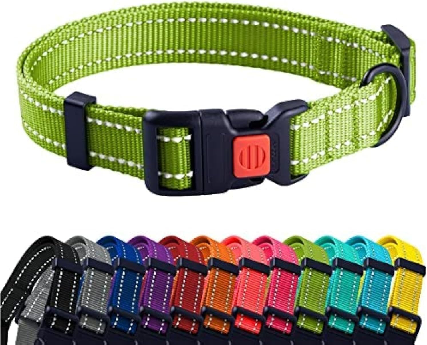 CollarDirect Reflective Dog Collar for a Small, Medium, Large Dog or Puppy with a Quick Release Buckle and Padding - Boy and Girl (Lime Green, 7''-11'')