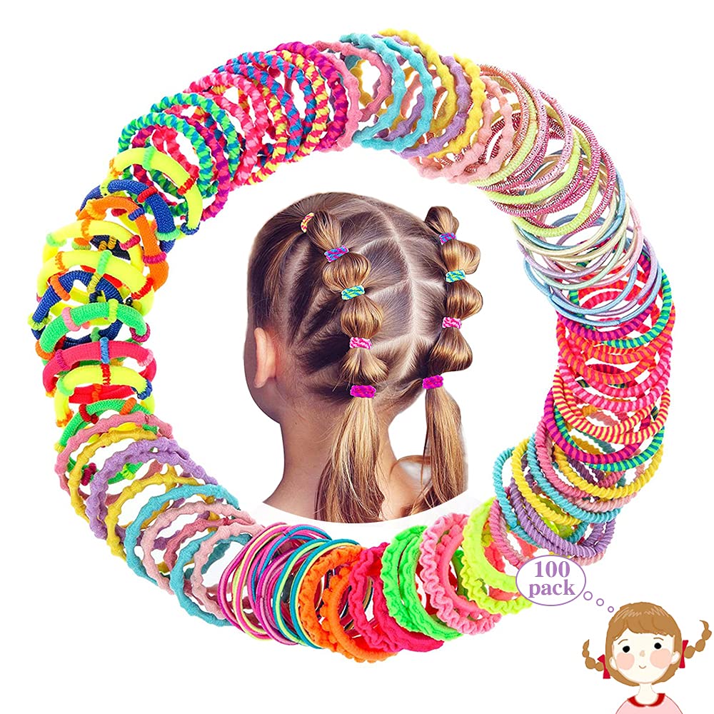 100 Pcs Mini Hair Bands for Girls - Elastic Baby Hair Ties, Colored Hairbands, Small Kids Toddler Hair Accessories, Seamless Ponytail Holder for Thin Hair Children