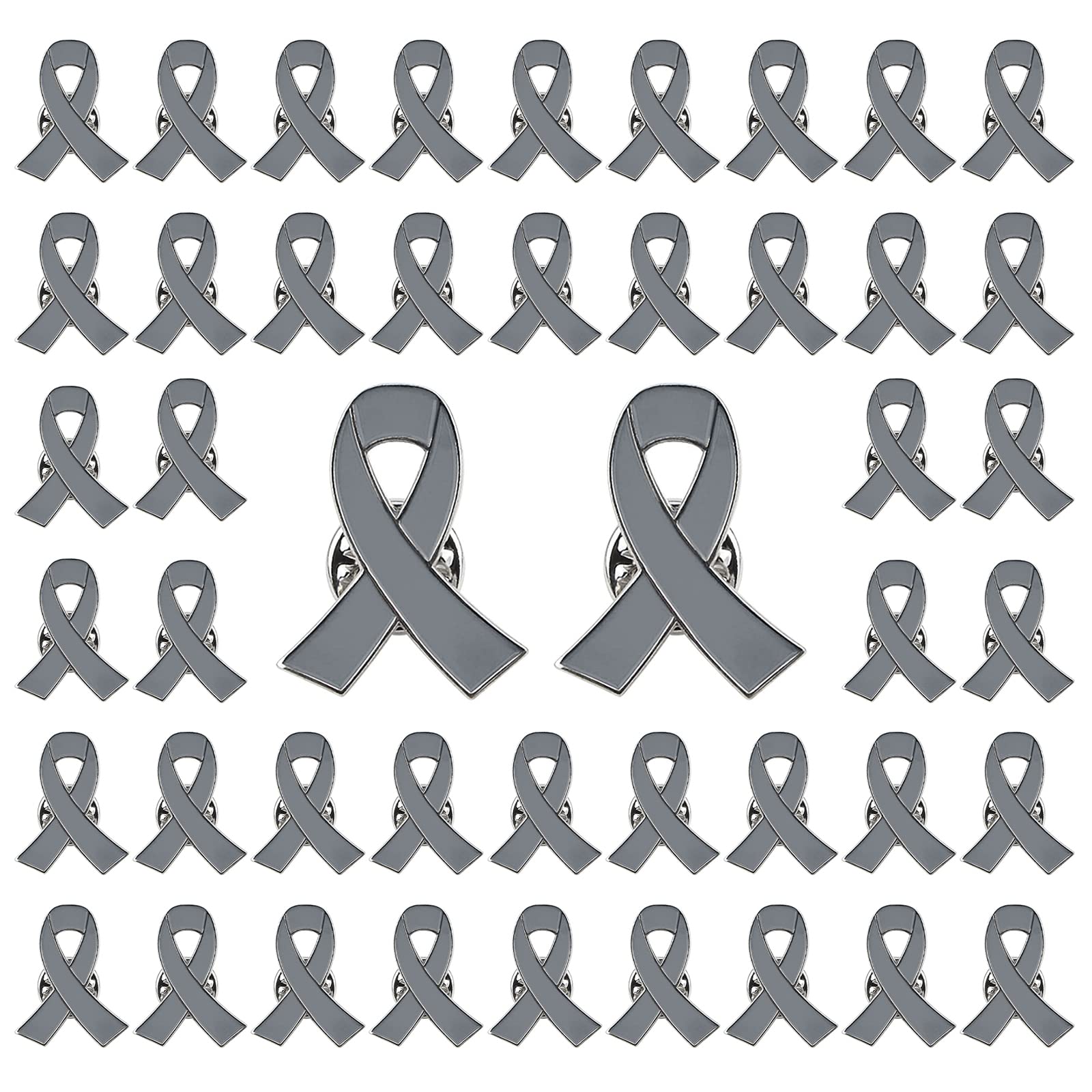 WANDIC Grey Ribbon Pin, 50 Pieces Brain Tumor Parkinson Disease Awareness Badges Hope Brooch Enamel Jewelry Pins for Man or Women โ image 1