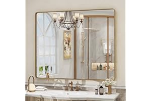CHARMOR 40x36 Gold Framed Mirror for Bathroom, Brushed Gold Brass Bathroom Mirror, Rectangle Gold Bathroom Vanity Mirror for Wall, Shatterproof, Anti-Rust, Hangs Horizontally or Vertically