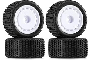 INJORA Pre-Mounted Pin Buggy Tires & Wheels for 1/28 Losi Micro-T, 4pcs(White)