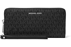 Michael Kors Jet Set Travel Continental, Silver-Tone Hardware/Tonal MK Signature Coated Twill/Black
