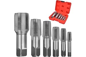 JTWKING NPT Thread Forming Taps - 6 Pieces 1/8", 1/4", 3/8", 1/2", 3/4" 1" Pipe Taps Set with Storage Box Drill Bits for Cleaning or Re-Thread Damaged or Jam Pipe Threads, High-Speed Steel Material