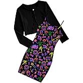 Vogseek Girls Dresses Fall Outfits 2 Piece Floral Sleeveless Cute Dress and Cardigan 7-14T