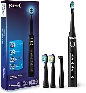 Fairywill Elektrische Zahnbürste Putzen Sie Ihre Zähne wie beim Zahnarzt Schallzahnbürste Eine Aufladung von 4 Stunden hält Min 30 Tage 5 Reinigungs-Modi 2 Minuten Timer 4 Aufsteckbürsten FW507