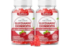 softbear Glucosamine Chondroitin Gummies Sugar Free, Extra Strength Glucosamine Chondroitin Supplement for Natural Joint Support, Raspberry Flavored 120 Count