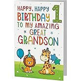Tukora Cards Great-Grandson 1st Birthday Card – Cute Jungle Animal Design – A5 size Premium Greeting Card UK