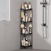 Lifewit 4 Tier Corner Shower Caddy with Hooks, Bathroom Organizer, Black | Plastic bathroom shelf with adjustable feet and hooks, rustproof shower organizer, 13 x 9.5 x 42 inch height