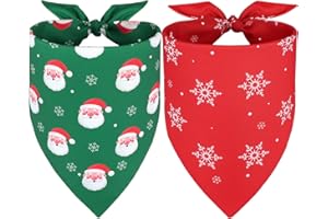 Vivifying Christmas Dog Bandana 2 Pack - Holiday Pet Scarves with Santa & Snowflake Prints, Red and Green Reversible Triangle Dog Bibs for Small, Medium & Large Dogs (Size L)