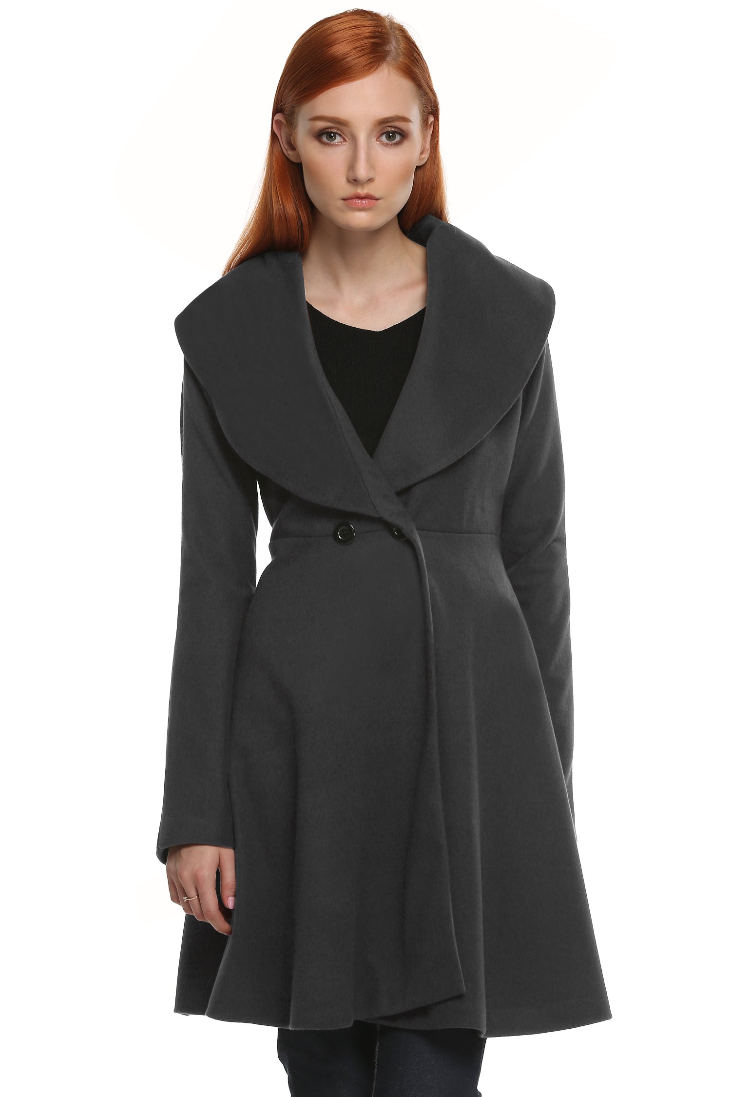 Korie Women Elegant Slim Fit Hooded Thick Pockets Woolen Trench Coat Overcoat (Gray, XXL)