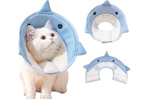 Yfdkeey Cat Cone Collar Soft, Adjustable Cat Recovery Collar, Lightweight Breathable Fasteners Collars, Cute Shark Design for Pets Cats Puppies, After Surgery| Stop Licking| Daily Use