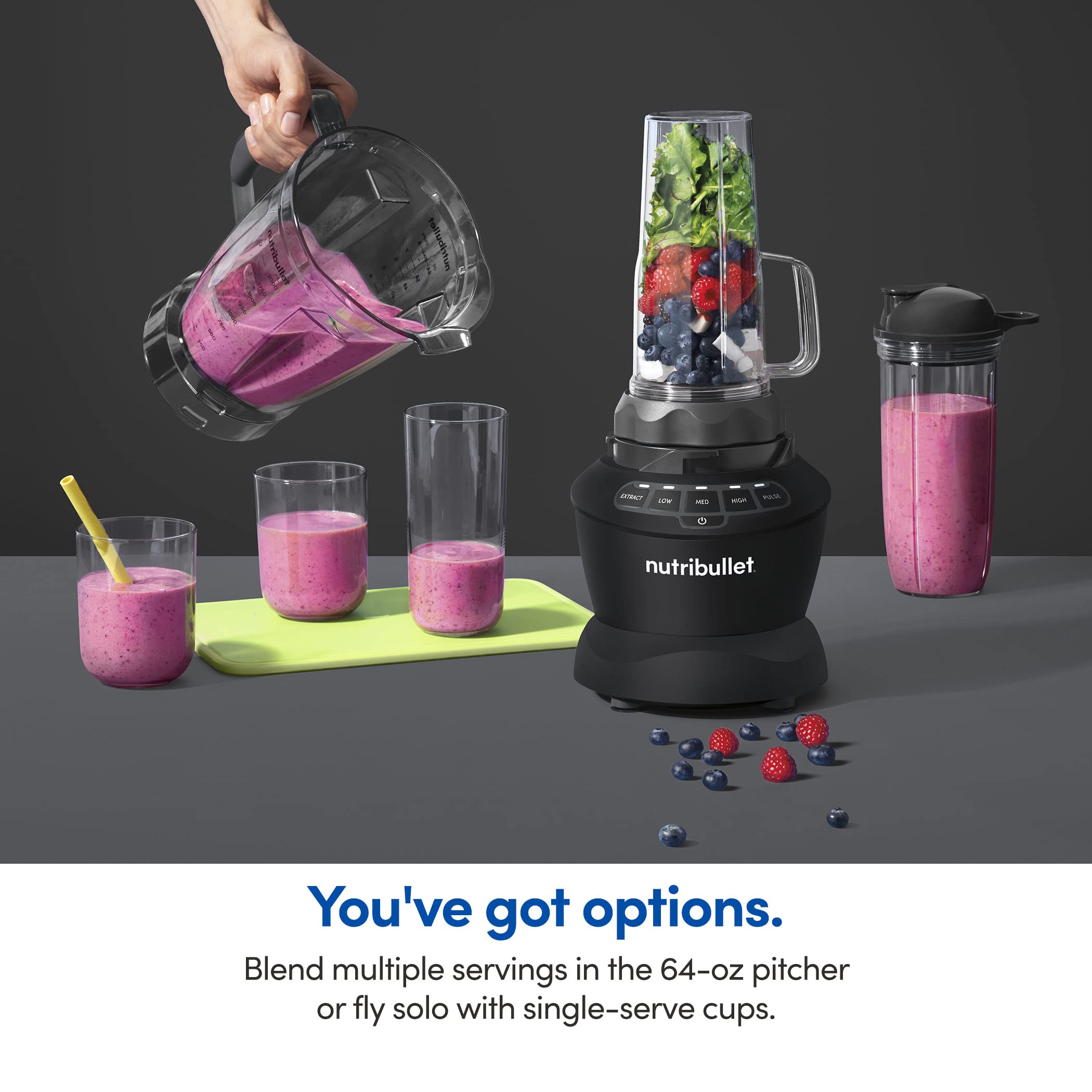 Combo de licuadora de tamaño completo Nutribullet de 1200 W, negro mate