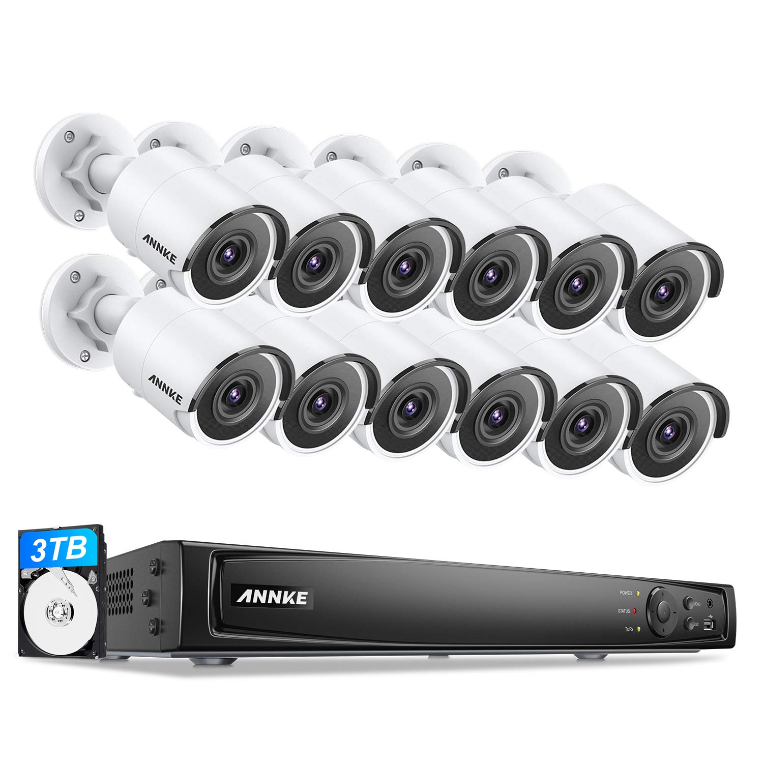 ANNKE 4K PoE Security Camera System 16CH PoE NVR and 12pcs ANNKE C800 Ultra HD 8MP Outdoor Wired IP 