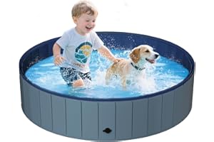 UCCY Foldable Dog Pool for Large Dogs Hard Plastic Kiddie Swimming Pool Non-Slip Portable Dog Bathtubs Collapsible Multi-Use Whelping Box Ball Pit Outdoor Pool for Backyard Duck Pond Grey L-48"x12"