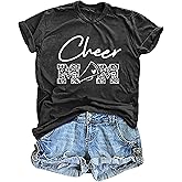 Cheer Mom Shirt for Women Letter Print Casual Short Sleeve Tee Tops Game Day T-Shirt Sports Mama Life Gifts