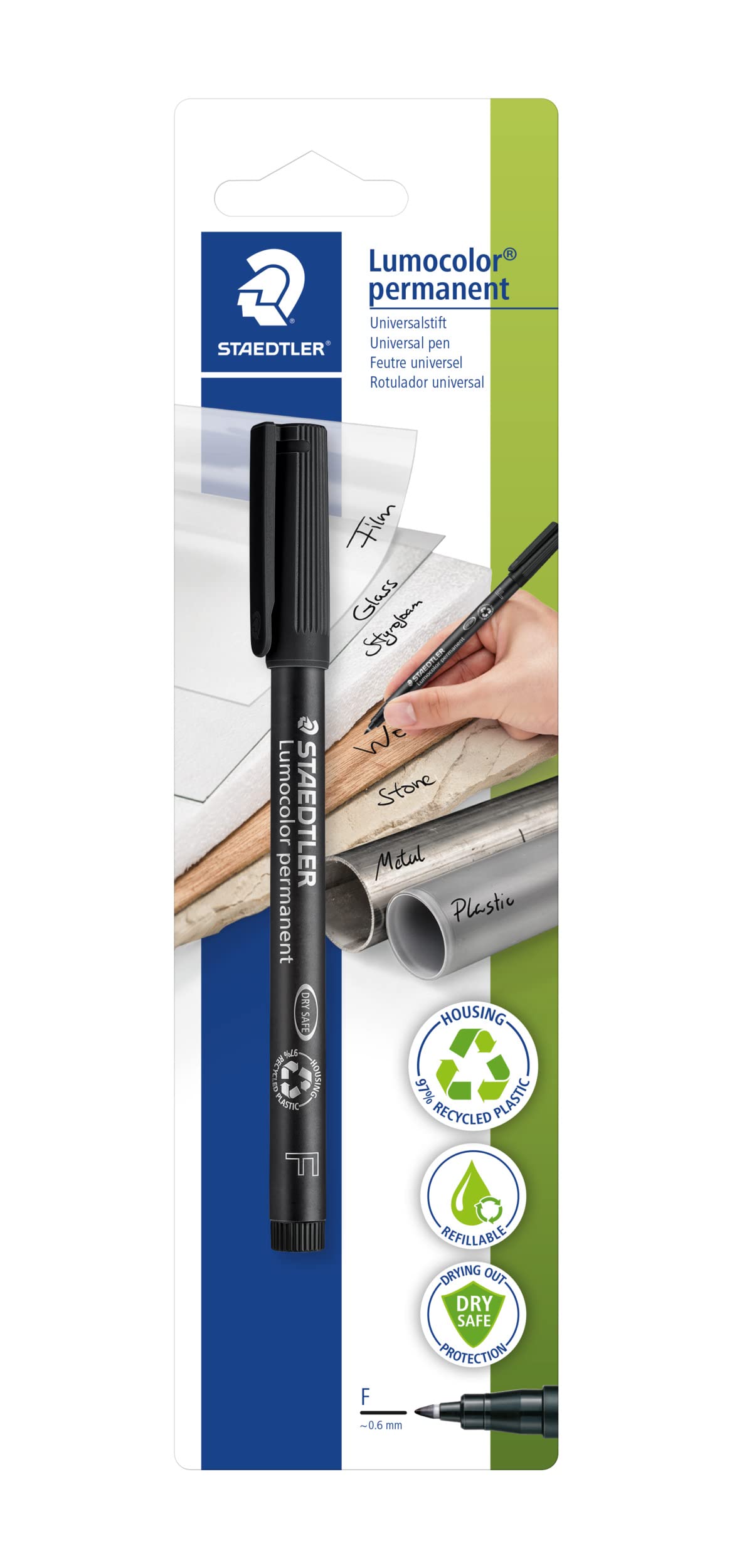 STAEDTLER 318-9 BKDA Lumocolor Permanent Pen, Fine Line Width, 0.6mm - Black (Blistercard of 1)
