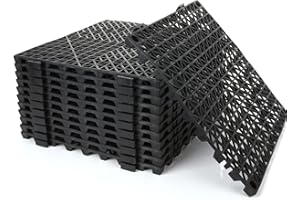 LISHINE 12 Pack Interlocking Floor Tiles 11.8" x 11.8" Interlocking Rubber Floor Mat Outdoor Non Slip Splicing Drainage Mats for Shower, Deck, Pool, Patio, Balcony, Kitchen, Yard