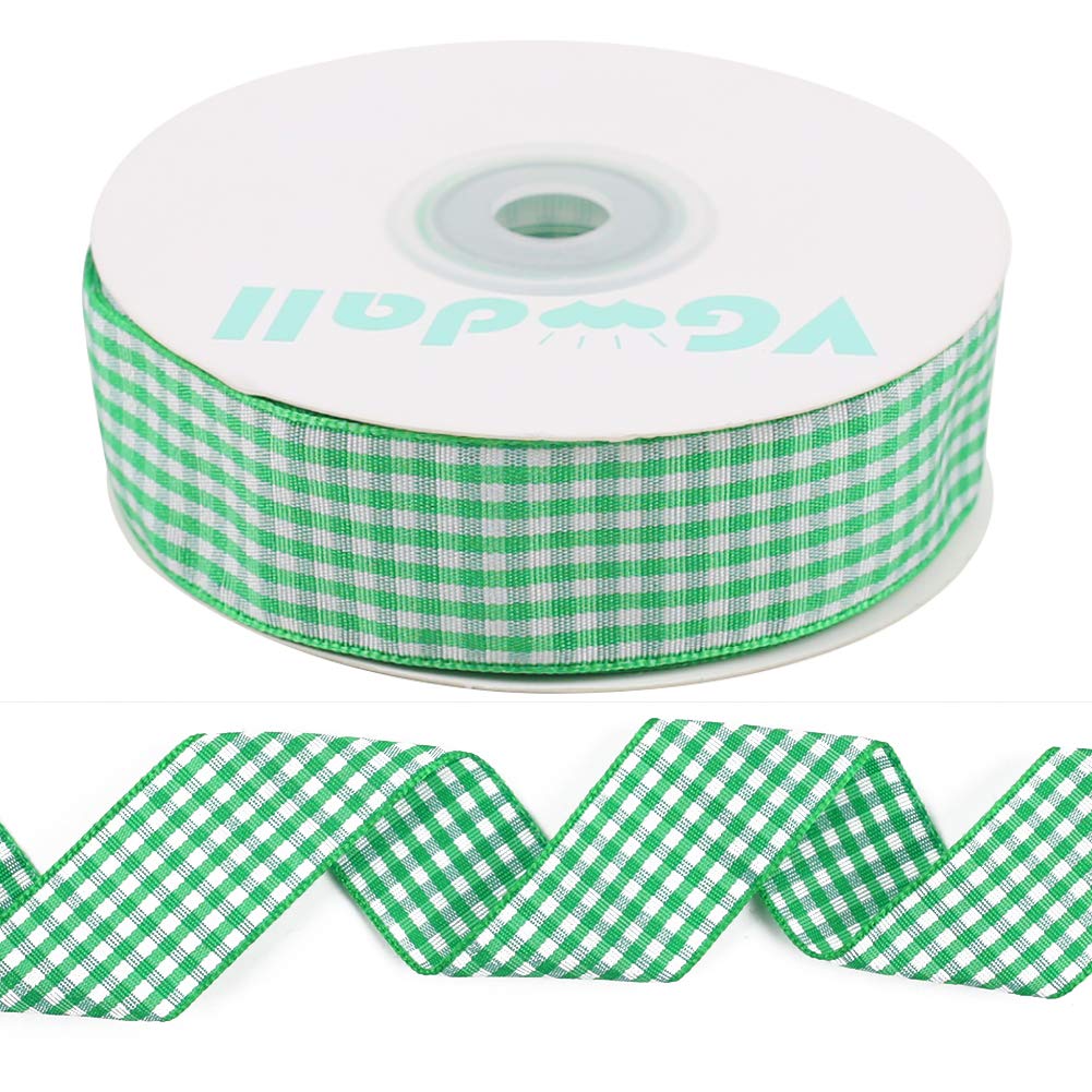 Buffalo Ribbon Decoration-25 Yards ×1 Inch Green Gingham Ribbon, Decorate Your House,Staircase and DIY Any Kind of Style You Like