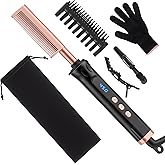 Hot Comb for Lace Front Wigs, Ceramic Electric Straightening Combs with 14 Temperature Settings & Auto Shut Off, Dual Voltage Travel Pressing Comb Set for Black Women Hair