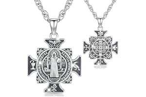 Amavive S925 Sterling Silver St Michael/St Christopher/St Benedict Cross Archangel Necklace Medal Pendant Celtic Triquetra Knot Protection Religious Amulet Jewelry For Men Women