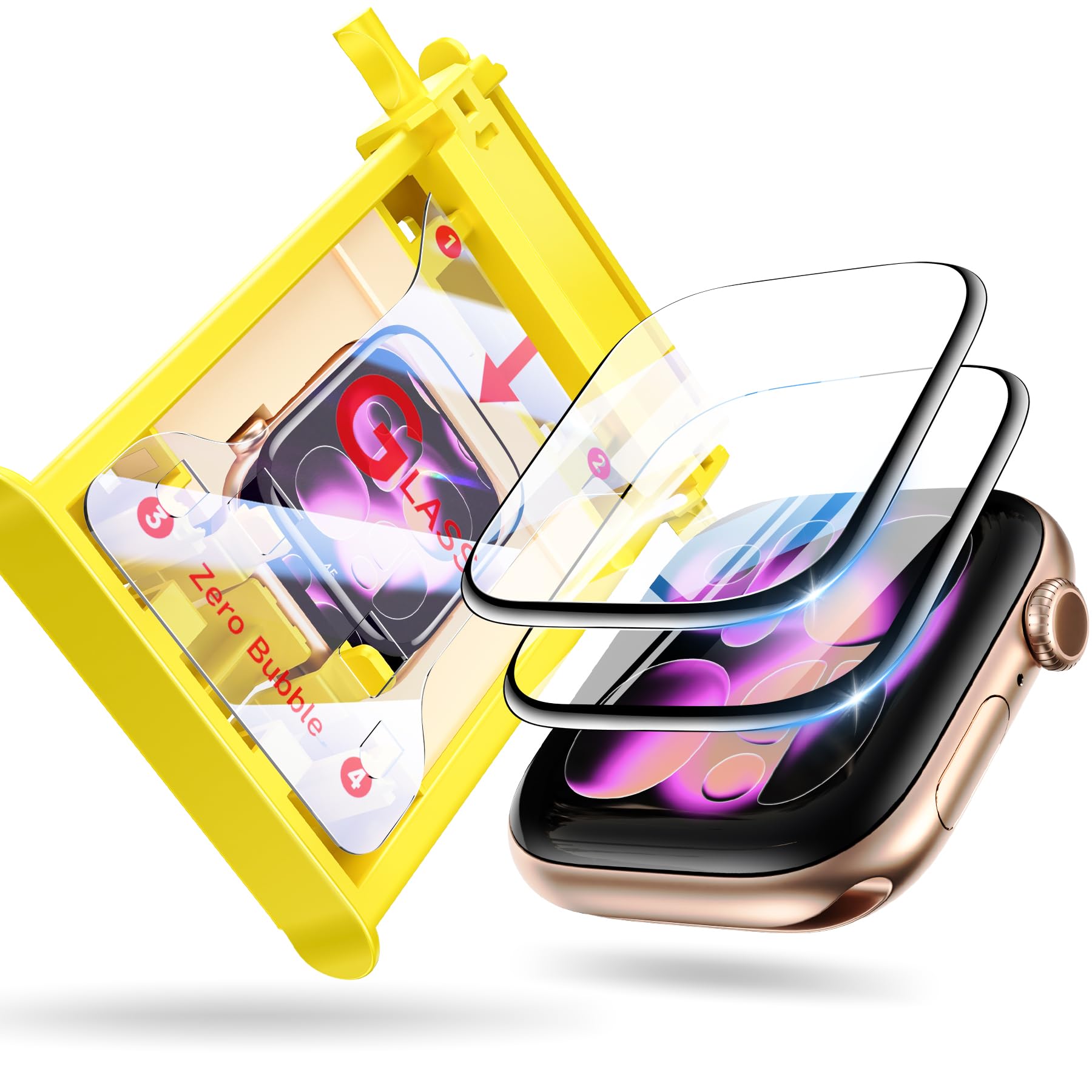 EWUONU 9H+ Glass for Apple Watch Series 11/10 Screen Protector 42mm, 2 Pack Tempered Glass Automatic Align Tech 0 Bubble 3D Full Coverage Waterproof Film, Strong Adhesion for iWatch Cover Accessories