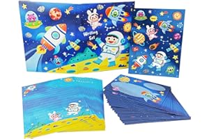 KIDEPOCH Space Stationary Paper and Envelopes Set for Kids Lined Stationary Set with Envelopes for Boys – 30 Sheets + 20 Envelopes, 8.3 x 5.9 Inch of Each Stationary Paper