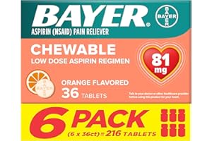 Bayer Aspirin Low Dose 81 mg Chewable Tablets, Pain Reliever, Orange Flavored, 216 Tablets (6 Pack)
