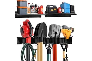 TIDYME Heavy-Duty Garage Wall Storage System | Wall Mounted Tool Organizer Rack with Shelving | 10-Piece Mounting Kit | Inclu