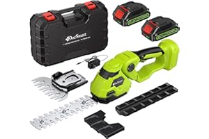 DOCSMART Hedge Trimmer Cordless with Battery, 2-in-1 Electric Handheld Grass Shear Cutter with 2 Pack Rechargeable Battery, Mini Bush Trimmer Kit for Garden Yard Lawn Pruning, Green