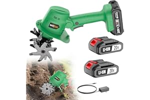 Muylux 20V Cordless Tiller Cultivator for Gardening, Electric Garden Tiller with 2 x 2.0Ah Batteries & Charger, Garden Rototiller for Lawn Gardening Soil Cultivation