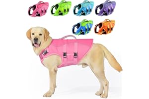 PETDSH Dog Life Jacket Large, High Flotation Dog Life Vest for Swimming Boating, Reflective Puppy Lifejacket with Superior Buoyancy and Rescue Handle, Adjustable Safety Dogs Floating Vests