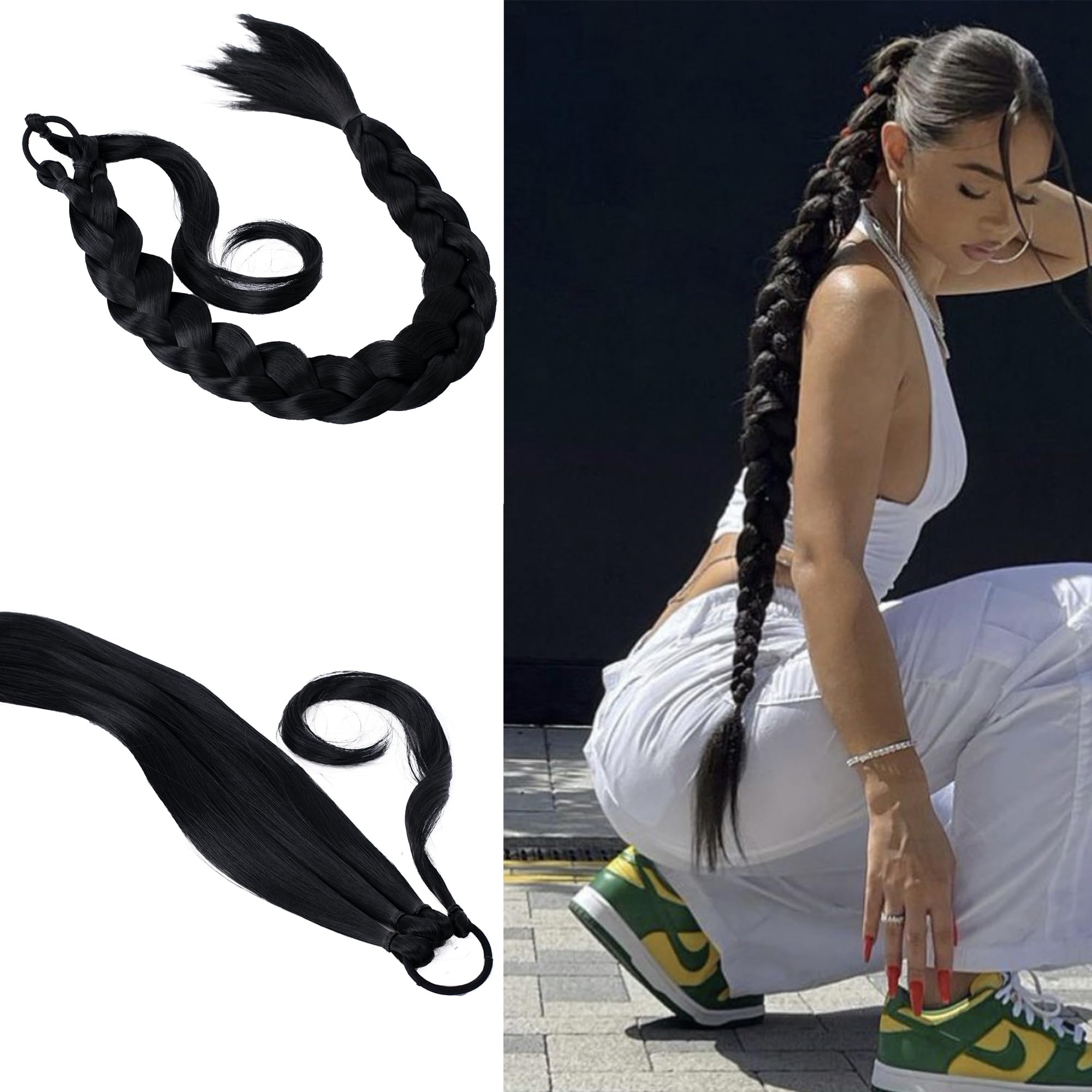 CAISHA 30" Hair Piece Ponytail Hair Extensions Braid For Braiding Black HEZ100 โ image 1