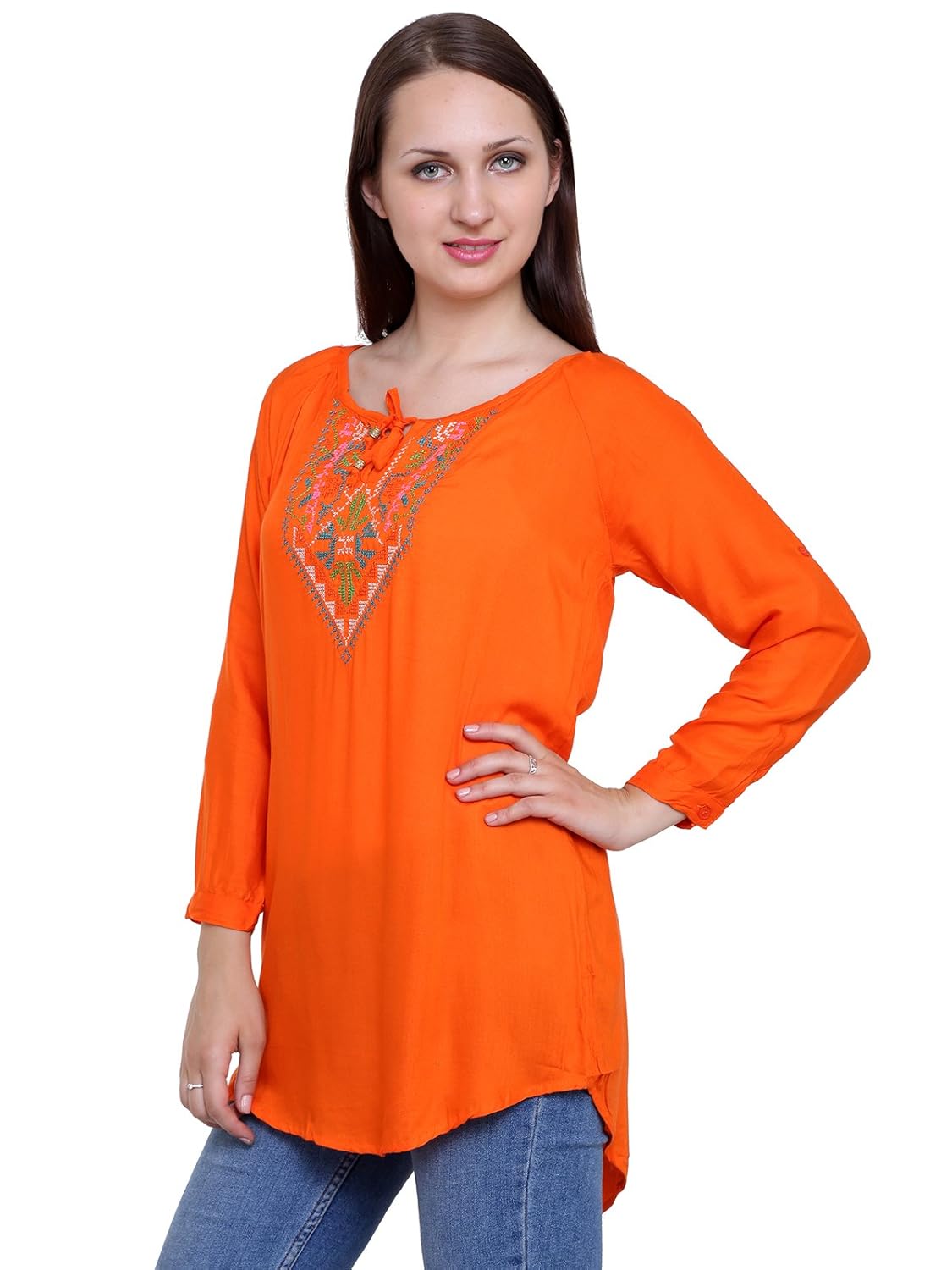 papsara orange rayon slub women's long top
