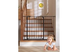 InnoTruth 29.5–40.75" Baby Gate for Stairs, 30" Tall Dog Gates for Doorways & Hallways, Safety Gate for Kids & Pets, Pressure-Mounted Walk-Through with Dual Lock & 2-Way Swing, Black