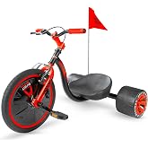 Madd Gear Drift Trike for Kids Ages 5+, 16" Front Wheel, Adjustable Seat | Slick Rear Drift Wheels, High-Tensile Steel Frame with V-Brake, Safety Flag and Spoke Cover, 5-Position Seat, 150 lb Max Load
