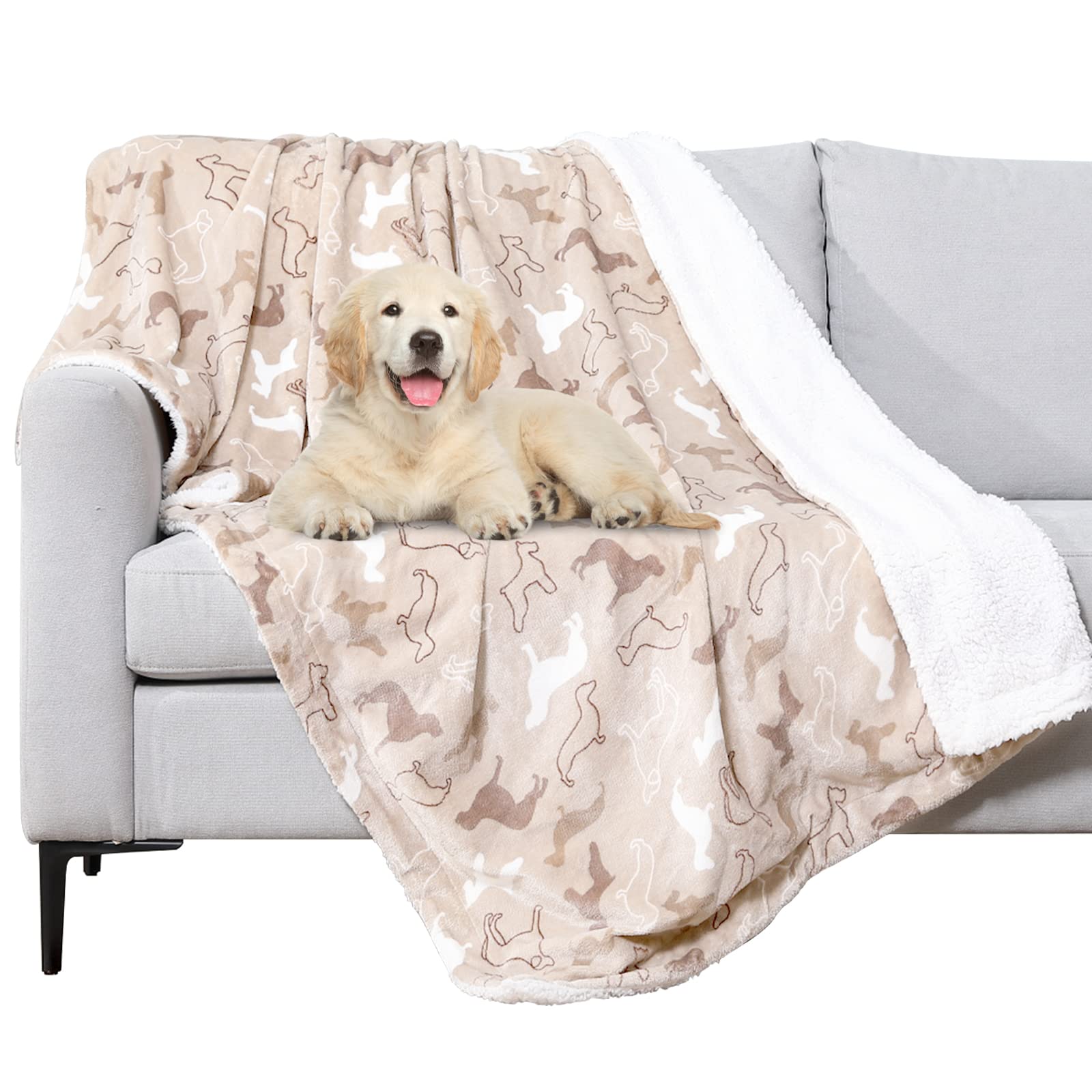 METCHIC Waterproof Dog Blanket for Large Dogs, Ultra Soft Sherpa Fleece Puppy Blanket, Pet Throw Blanket Furniture Protector (Taupe, 41"x 65")