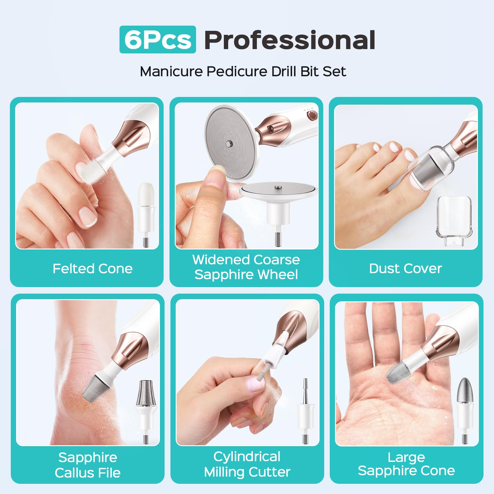 COSLUS Professional Manicure Pedicure Kit, 5-in-1 Electric Nail File for Toenail Hand Feet Care - Wider Grinder for Thick Nails, Cordless, 5 Speed, for Men Women Seniors Home Salon, White, C43(END10)