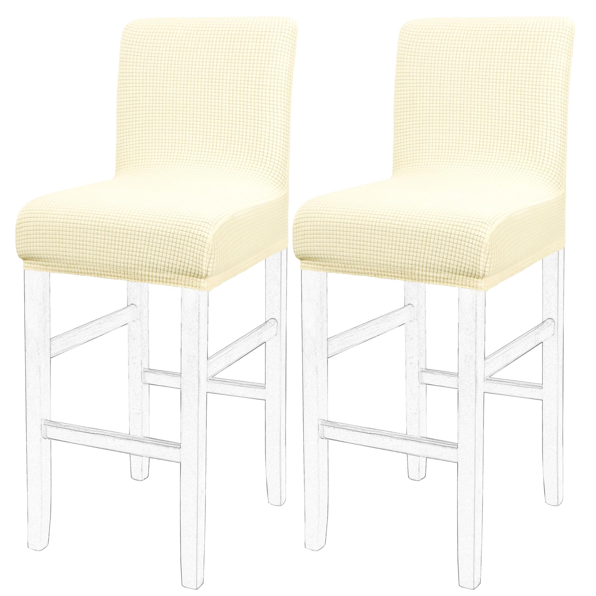 PiccoCasa Dining Chair Covers Set of 2, Stretch & Removable Bar Stool Covers for Pub Counter - Height Side Chair Covers with Square Lattice, Washable Chair Slipcovers Beige