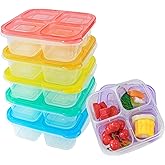 Finorder 6 Pack 4-Compartment Snack Containers, Reusable Food Containers for Kids School, Adults Office, Picnic Trip, Lunch B