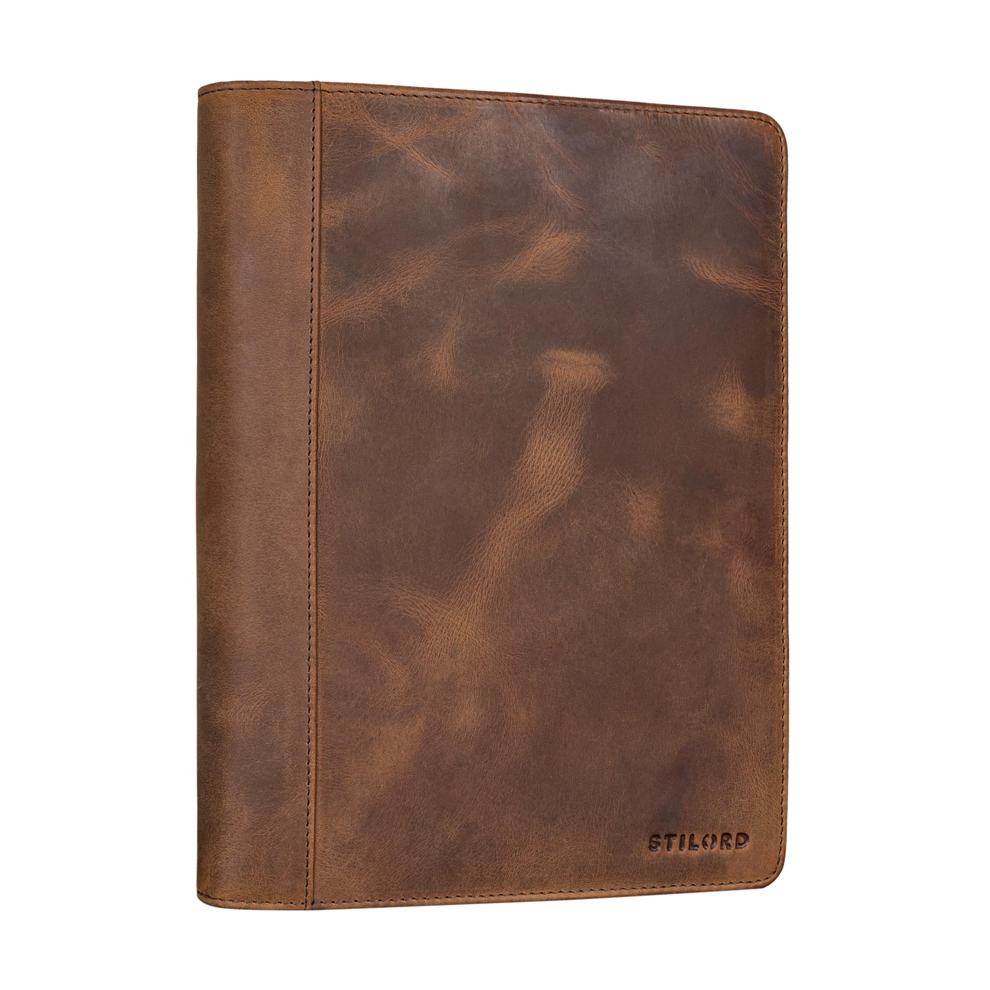 STILORD "Leif" A5 Leather Conference Folder Small Portfolio Vintage Business Folder Notepad Cover Briefcase Genuine Leather Colour:Sepia - Brown