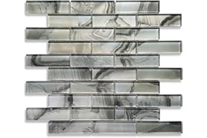 Artemuro Premium Mosaic Backsplash 100% Glass Tile, Varied Beige Gemstone Look Interlocking Strip Wall Tiles for Bathroom, Kitchen, Fireplace Decor (Pack of 5 Sheets)