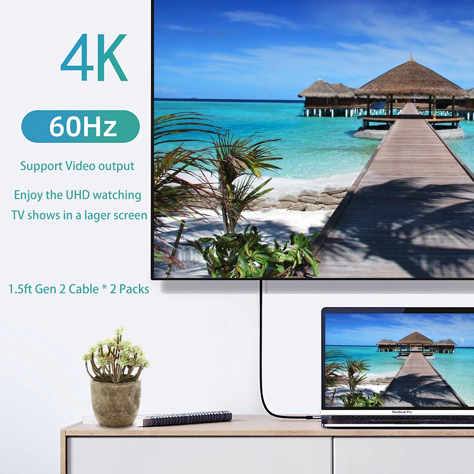 SUMPK USB C auf USB C Kabel kurz 50cm [2Stück], PD 100W 3.1 Gen 2 Schnellladekabel E-Mark Chip SuperSpeed 10Gbps 4K Video Datatransfer für ThinkPad Yoga Samsung Galaxy Note S8 S9 T5 LaCie SSD 4