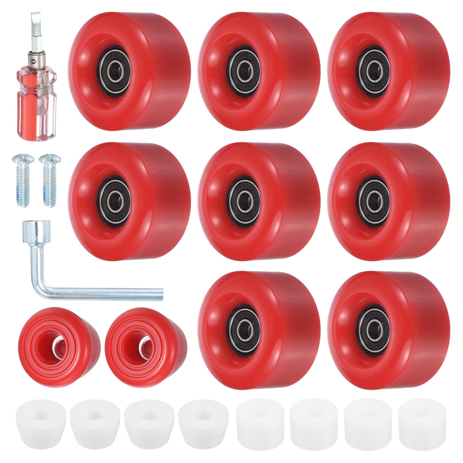 M METERXITY 8 Pack Roller Skate Wheels - Quad Skates Wheels with Bearing Installed & 2 Toe Stoppers Apply to Outdoor Double Row Skating (58x32mm, 82A, Red)