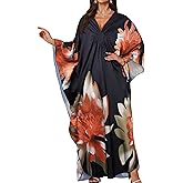 JILUVIN Kaftan Dresses for Women Plus Size V Neck Caftans Long Batwing Sleeve Beach Cover Ups Summer Floral Print Dress
