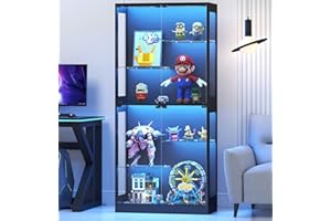 Lamtor 69-Inch Glass Display Cabinet - Curio Cabinet with RGB Lighting, Adjustable Shelves Display Case, for Game Room, Living Room, Bedroom, Black