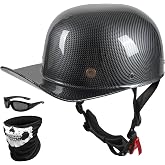 CUTEY Baseball Style Half Helmet, Open Face Motorcycle Cap DOT Certified | lightweight ABS shell, quick-release buckle, retro design, for men &amp; women, urban commuting &amp; cruising, adjustable fit
