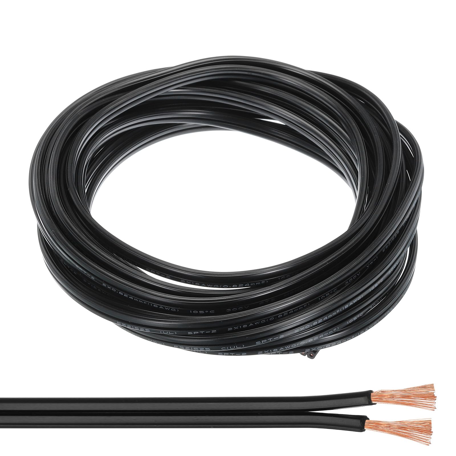PATIKIL 25Ft 18/2 PVC Covered Wire, 300V SPT-2 Lamp Cord Insulated Heat Resistant Electronical Flexible Cable for LED Lamp Wire Audio Cable Speaker, Black, UL Listed