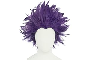 JoneTing Short Purple Spiky Crazy Wigs 【+Hair Cap】 for Halloween Purpled Wavy Wigs Anime Purple Wig Purpling Spiky Cosplay Hairs for Men Costume
