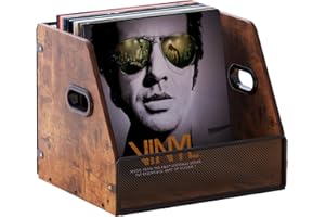 VonDream Vinyl Record Storage, Vinyl Record Box Case Crate, Vinyl Record Album Holder, Desktop Metal & Wooden LP Record Crate, Holds up to 60 Records