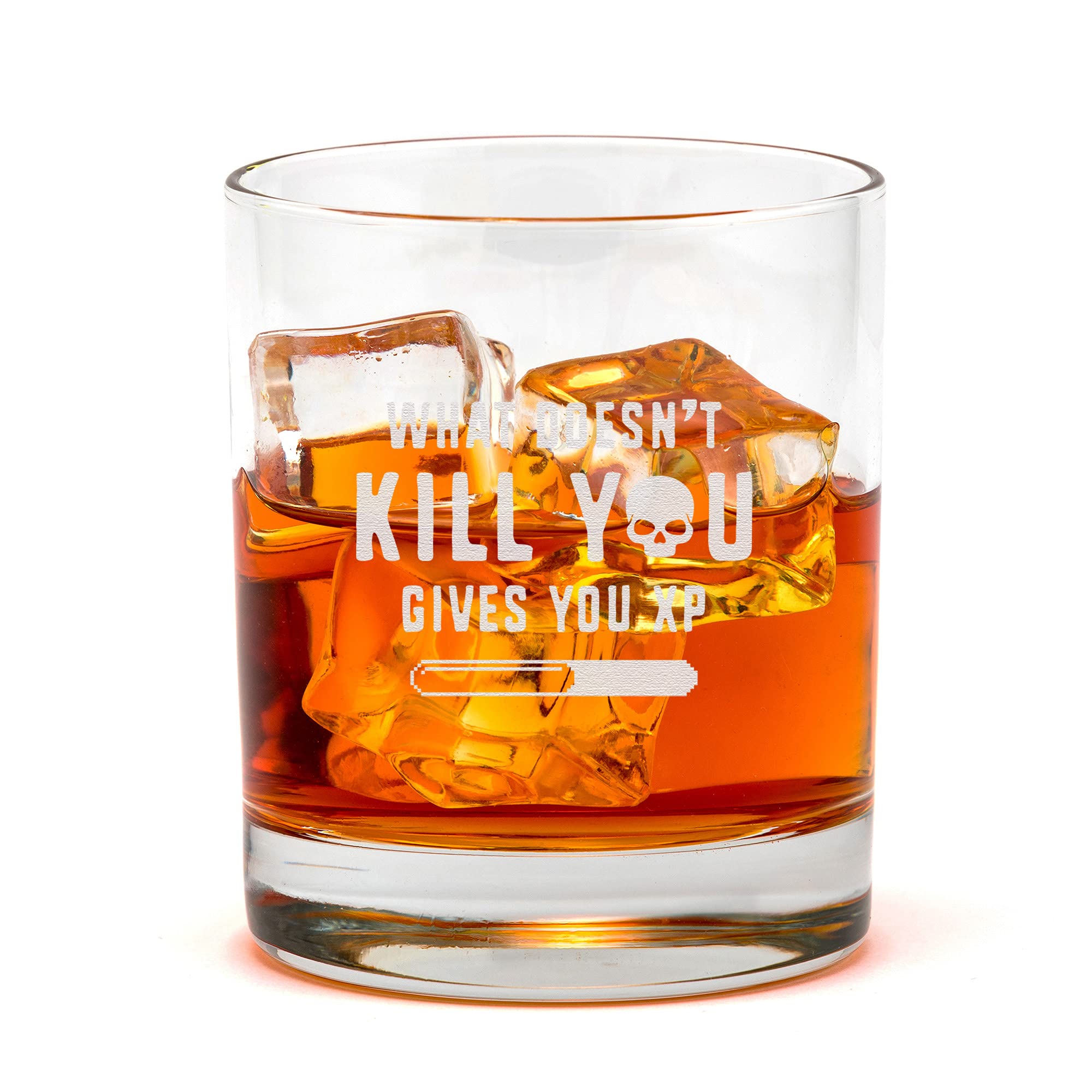 What Doesn't Kill You Gives You XP Engraved Whiskey Tumbler Glass for Gamers - Funny Gaming Gifts for Men or Women…